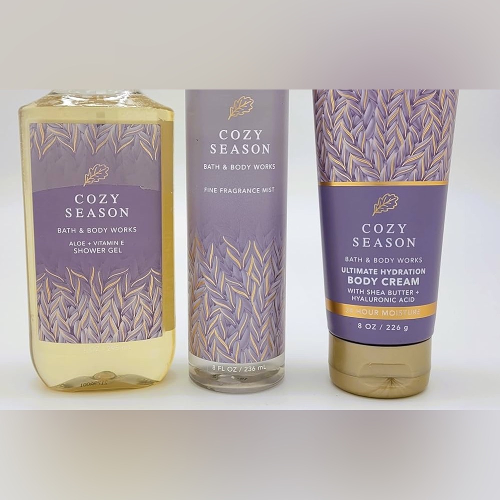 Discontinued Bath and Body Works Cozy Season spray, body wash, body cream